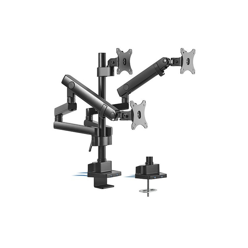 Brateck Triple Monitor Mount with USB Ports - 17in-27in