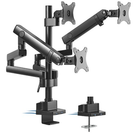 Brateck Triple Monitor Mount with USB Ports - 17in-27in