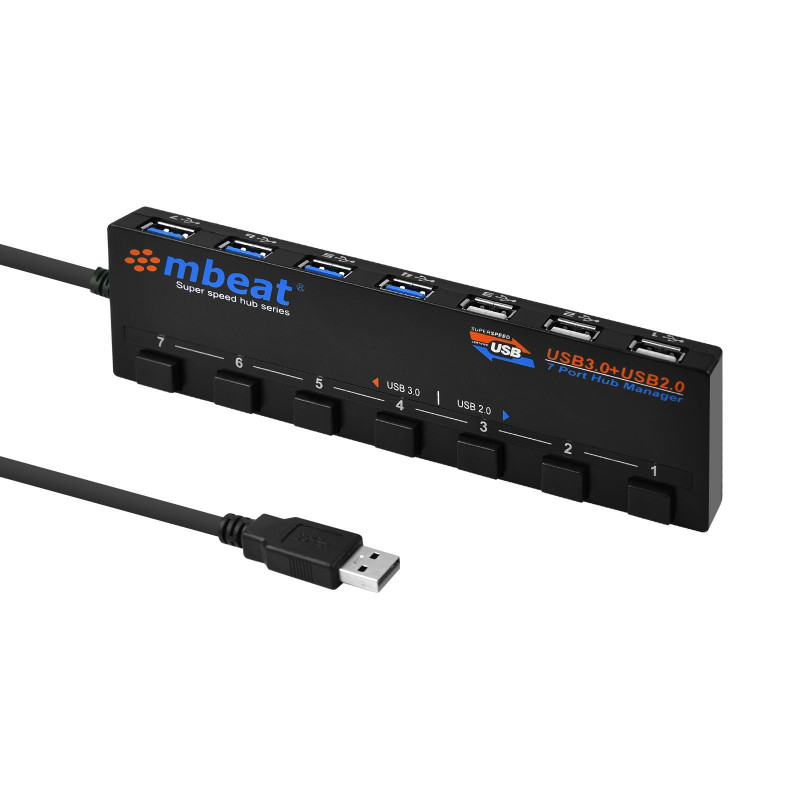mBeat 4 Port USB 3.0 plus 3 Port USB 2.0 Hub with Switches