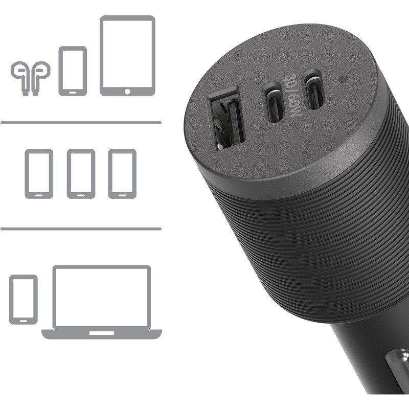 OtterBox Premium Pro Fast Charge - 3 Port Car Charger 72W (USB-C 30W x 2 and USB-A 12W) - Black