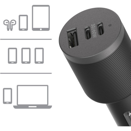 OtterBox Premium Pro Fast Charge - 3 Port Car Charger 72W (USB-C 30W x 2 and USB-A 12W) - Black