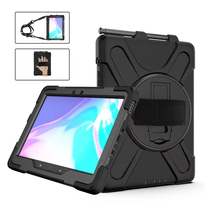Generic Rugged Case for Samsung Galaxy Tab Active4 Pro - Shock Resistant - 2M Drop Tested - Shoulder Strap - 360° Rotatable Kick