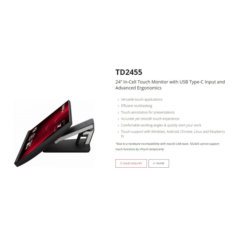 ViewSonic TD2455 23.8in Full HD USB-C 10-Point Touch Monitor