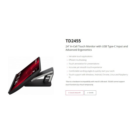 ViewSonic TD2455 23.8in Full HD USB-C 10-Point Touch Monitor