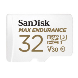 SanDisk Max Endurance 32GB microSD 100MB/s 40MB/s 20K hrs 4K UHD C10 U3 V30 -40Â°C to 85Â°C Heat Freeze Shock Temperature Water 