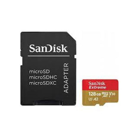 SanDisk Extreme microSDXC, SQXAA 128GB, V30, U3, C10, A2, UHS-I, 190MB/s R, 90MB/s W, 4x6, SD adaptor, Lifetime Limited, Action 