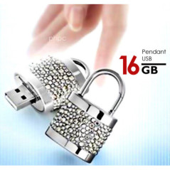 16GB Crystal Lock Pendant USB Flash Drive Pen Stick Memory (Silver)