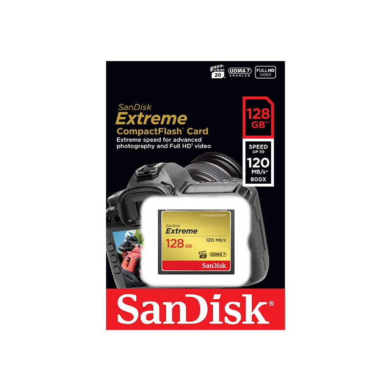 SanDisk 128GB Extreme CompactFlash Card with (write) 85MB/s and (Read)120MB/s - SDCFXSB-128G