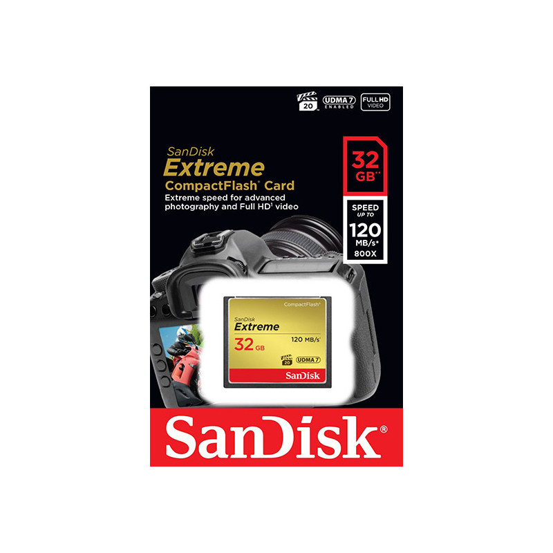 SanDisk 32GB Extreme CompactFlash Card with (write) 85MB/s and (Read)120MB/s - SDCFXSB-032G