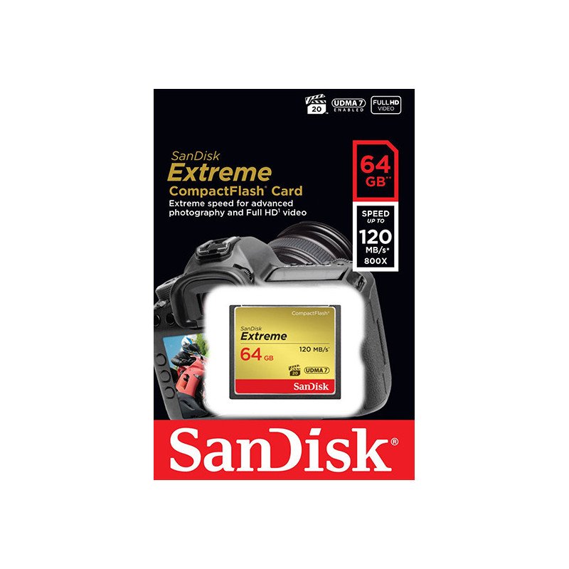 SanDisk 64GB Extreme CompactFlash Card with (write) 85MB/s and (Read)120MB/s - SDCFXSB-64G