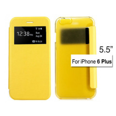 WINDOW VIEW SLIM LEATHER FLIP CASE FROSTED PC COVER FOR IPHONE 6 PLUS 5.5'   (YELLOW, PINK, GREEN,)