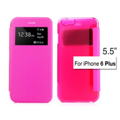 WINDOW VIEW SLIM LEATHER FLIP CASE FROSTED PC COVER FOR IPHONE 6 PLUS 5.5'   (YELLOW, PINK, GREEN,)