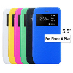 WINDOW VIEW SLIM LEATHER FLIP CASE FROSTED PC COVER FOR IPHONE 6 PLUS 5.5'   (YELLOW, PINK, GREEN,)