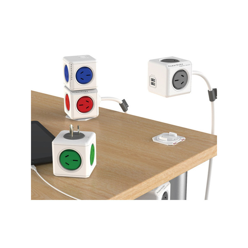 Allocacoc PowerCube Extended USB Powerboard 4-Outlets 2 USB Ports Grey-White 1.5m 