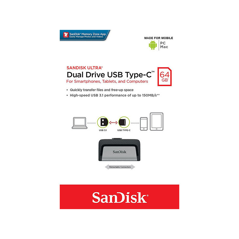SANDISK ULTRA 64GB SDDDC2-064G Dual USB Drive Type-C 3.1