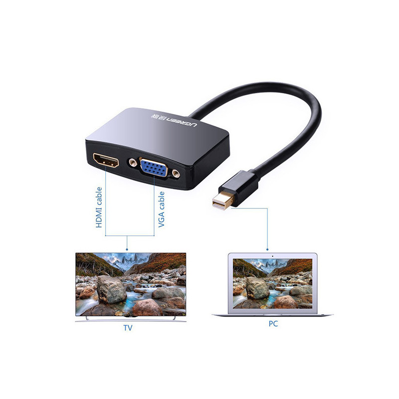 UGreen 4K Mini DisplayPort to HDMI / VGA Adapter - Black (10439)