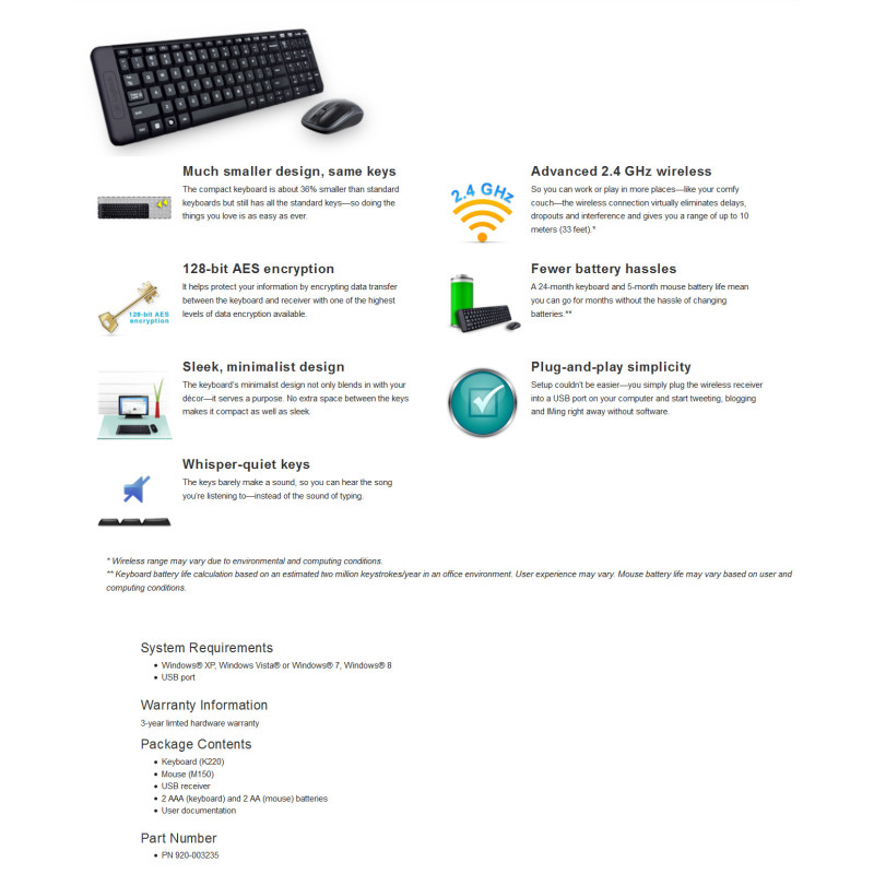 Logitech MK220 Wireless keyboard mouse (920-003235)