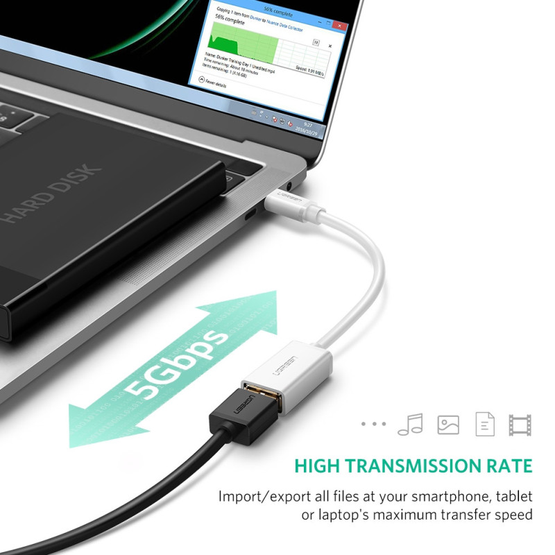 UGREEN USB Type-C Male to USB 3.0 Type A Female OTG Cable - White 15CM (30702)