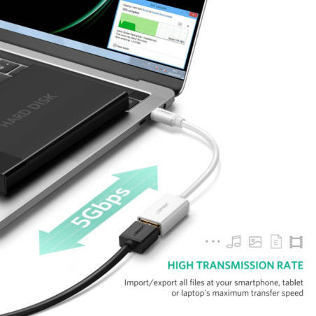 UGREEN USB Type-C Male to USB 3.0 Type A Female OTG Cable - White 15CM (30702)