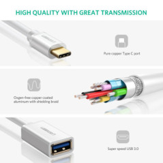UGREEN USB Type-C Male to USB 3.0 Type A Female OTG Cable - White 15CM (30702)