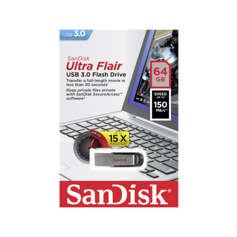 SANDISK 64GB CZ73 ULTRA FLAIR USB 3.0 FLASH DRIVE upto 150MB/s