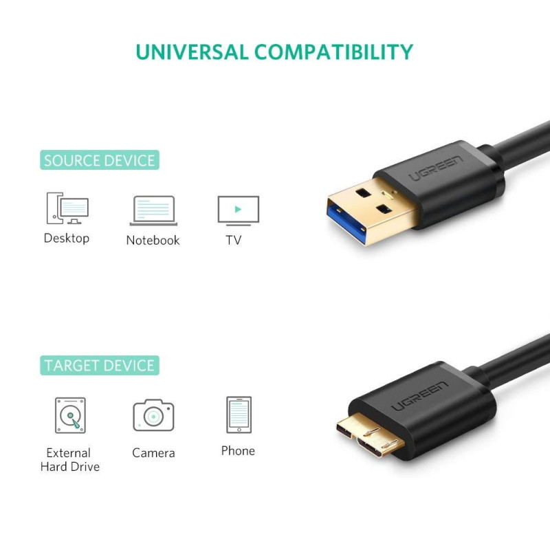 UGREEN USB 3.0 A Male to Micro USB 3.0 Male Cable - Black 2M (10843)