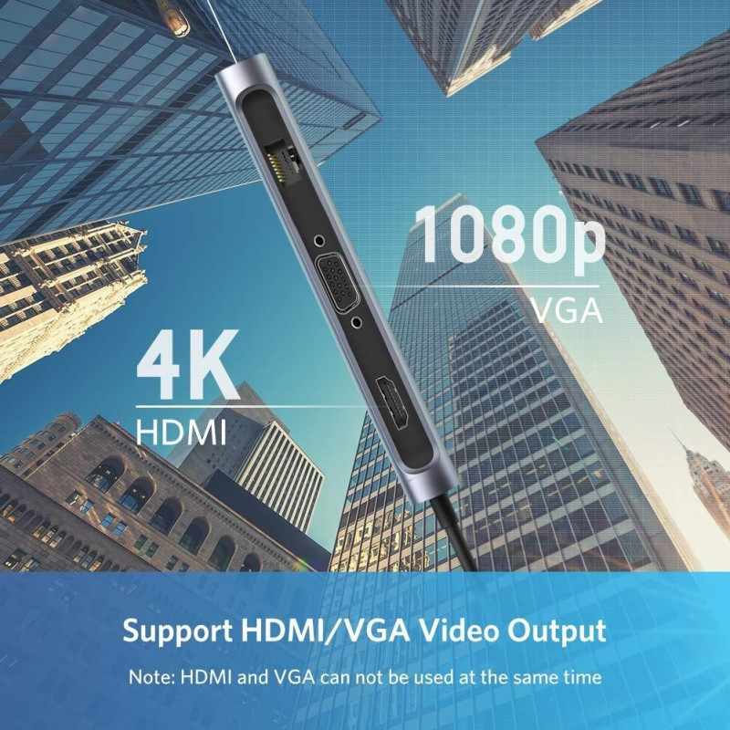 UGREEN Type C 9 in 1 Multifunction Adapter- HDMI/ VGA/Gigabit/TypeC/USB3.0 x 3/SD/TF (40873)