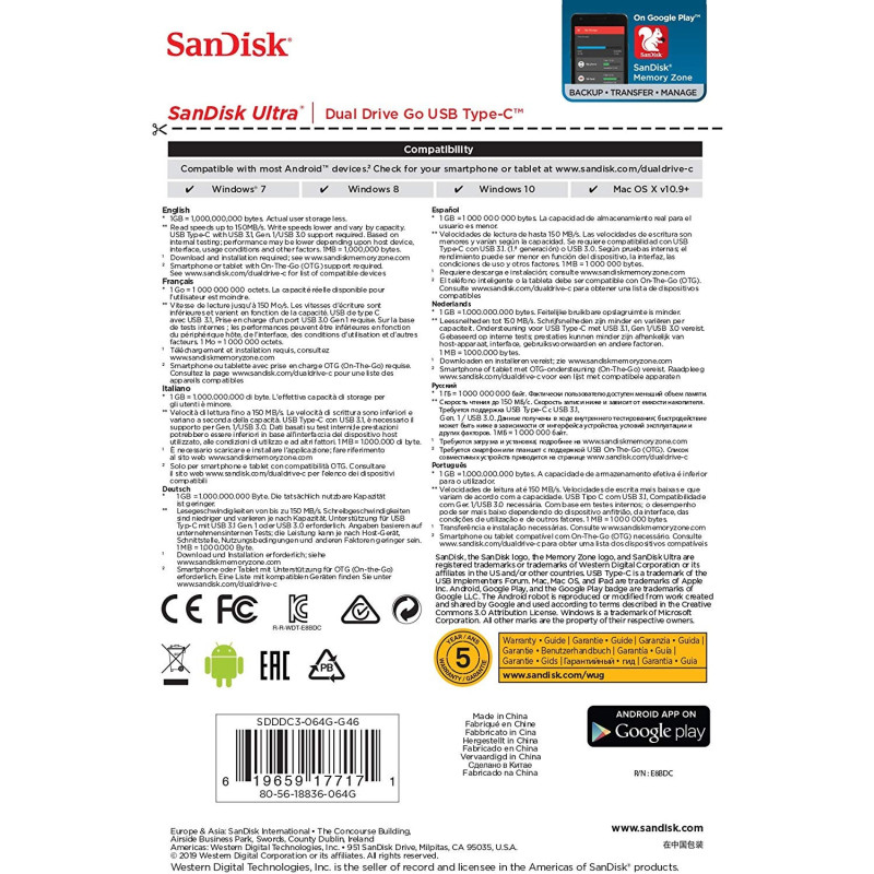 SanDisk 64GB Ultra Dual Go  USB 3.1 Type-C Flash Drive -SDDDC3-064G