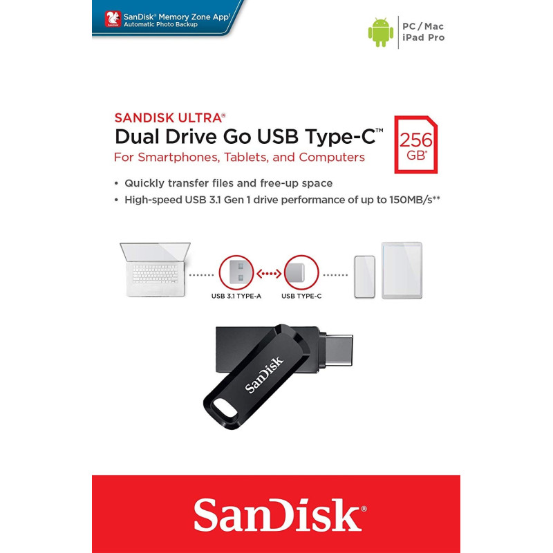 SanDisk 256GB Ultra Dual Go  USB 3.1 Type-C Flash Drive -SDDDC3-256G