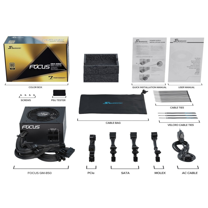 SeaSonic 850W FOCUS GM-850 Gold PSU (SSR-850FM)  (OneSeasonic)