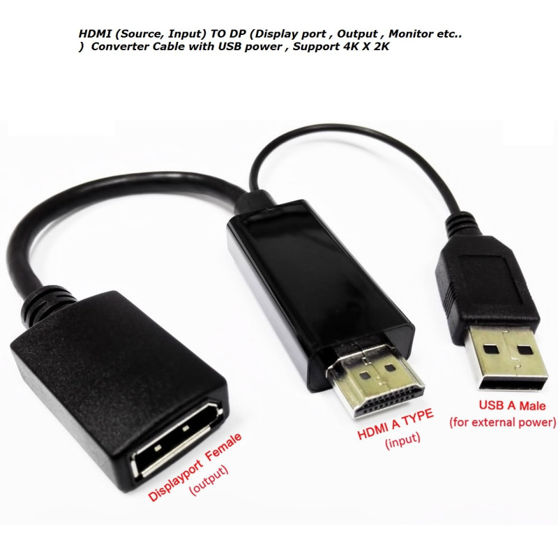 High Qualtiy HDMI (Source , input ) to DP (Display port, output, monitor etc ..) converter Cable with USB power Support 4K X 2K 