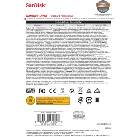 SANDISK 512G ULTRA SDCZ48-512G  USB 3.0 PEN DRIVE