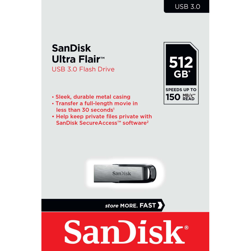 SANDISK 512GB SDCZ73-512G ULTRA FLAIR USB 3.0 FLASH DRIVE upto 150MB/s