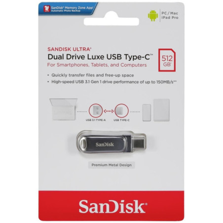 SANDISK 512G SDDDC4-512G-G46  Ultra Dual Drive Luxe USB3.1 Type-C (150MB) New