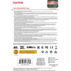 Sandisk Max Endurance Microsdhc Card SQQVR 32G (15 000 HRS) UHS-I C10 U3 V30 100MB/S R 40MB/S W SD Adaptor SDSQQVR-032G-GN6IA
