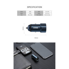 KIVEE UT202 car charger with Dual USB - 2.4 A Dark Blue