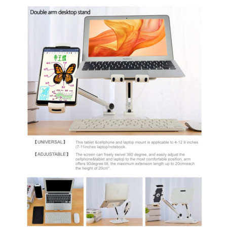 Universal and Adjustable Double Arm Stand Holder Black