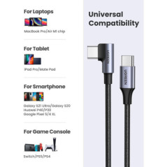 UGREEN 80714 USB-C 2.0 to Angle USB-C Cable Black 3M