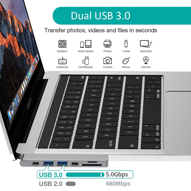 CHOETECH HUB-M14 USB-C  7 in 1 Expand Docking Station Hub for MacBook Pro