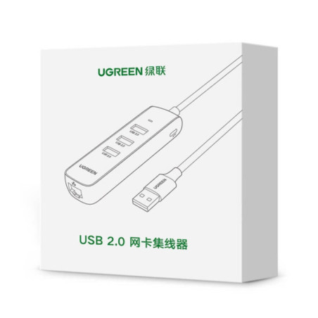 UGREEN 20984 USB 2.0 to 3xUSB2.0 with RJ45 (100Mbps) Ethernet Adapter (Black)