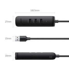 UGREEN 20984 USB 2.0 to 3xUSB2.0 with RJ45 (100Mbps) Ethernet Adapter (Black)