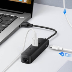 UGREEN 20984 USB 2.0 to 3xUSB2.0 with RJ45 (100Mbps) Ethernet Adapter (Black)