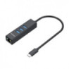 Aluminium USB-C Type-C to 3 Port USB HUB with Gigabit Ethernet Adapter Black