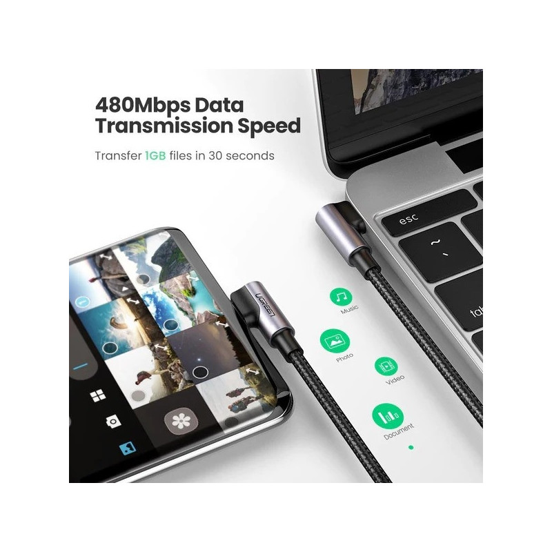 UGREEN 70529 60W Angle USB C to C Cable 1M