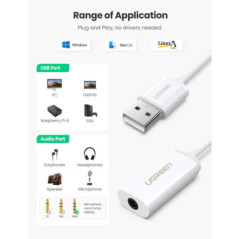 UGREEN 30712 USB A Male to 3.5 mm Aux Cable (White)