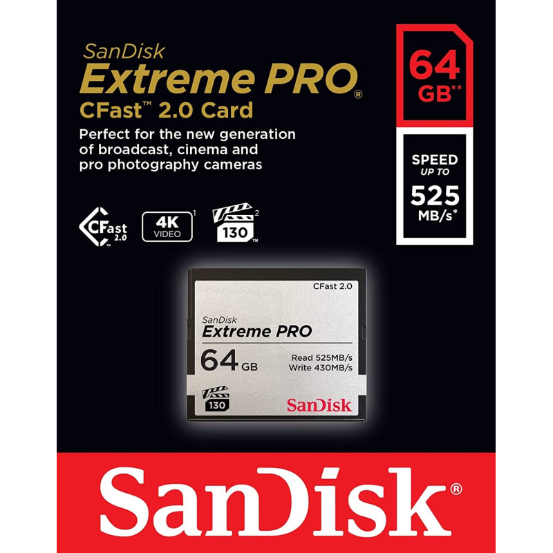 SanDisk 64GB Extreme PRO CFast 2.0 Memory Card (SDCFSP-064G-G46D)