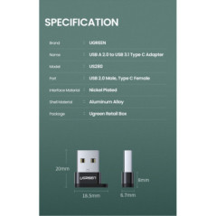 UGREEN 50568 USB-C 3.1 Female to USB-A 2.0 Male Adapter
