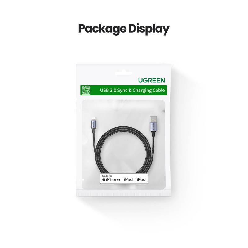UGREEN 60158 USB-A to Lightning Charging Cable 2M Black