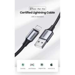 UGREEN 60163 USB-A to Lightning Charging Cable 2M Silver