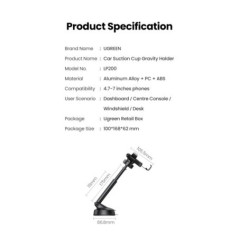 UGREEN 60990 Gravity Phone Holder with Suction Cup (Black)